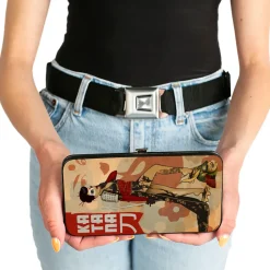 Hinged Wallet - KATANA Bombshell Pose Silhouette Face Flowers Tan Reds