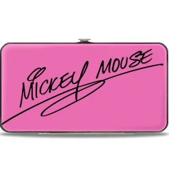 Hinged Wallet - Mickey Mouse Face Character Close-Up + Autograph Pink/Black