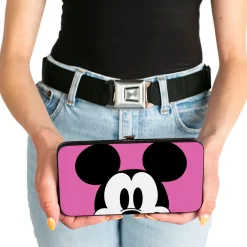 Hinged Wallet - Mickey Mouse Face Character Close-Up + Autograph Pink/Black