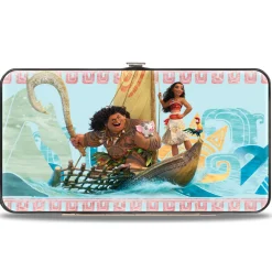Hinged Wallet - Moana Voyage Group Pose Tribal Icons Collage Blues Multi Color
