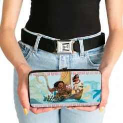 Hinged Wallet - Moana Voyage Group Pose Tribal Icons Collage Blues Multi Color