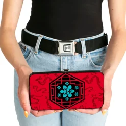 Hinged Wallet - Mulan Flower Lattice Mushu Icons Scattered Reds Black Blue