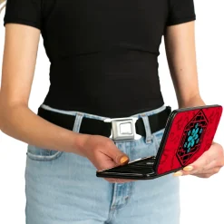 Hinged Wallet - Mulan Flower Lattice Mushu Icons Scattered Reds Black Blue