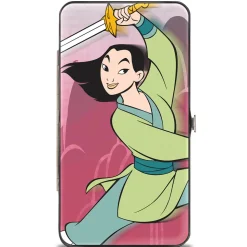 Hinged Wallet - Mulan Sword Action Pose + Landscape Pinks