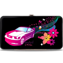 Hinged Wallet - Mustang PONY GIRL Butterflies Flowers Stars Black Pinks Purples