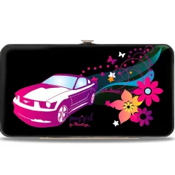 Hinged Wallet - Mustang PONY GIRL Butterflies Flowers Stars Black Pinks Purples