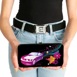 Hinged Wallet - Mustang PONY GIRL Butterflies Flowers Stars Black Pinks Purples