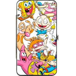 Hinged Wallet - Nick 90's 9-Character Mash Up Collage + NICKELODEON Splat Logo White