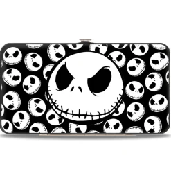Hinged Wallet - Nightmare Before Christmas Jack Expression3 Centered Scattered Black White