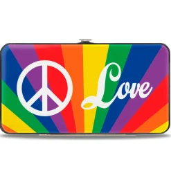 Hinged Wallet - PEACE and LOVE Rainbow Rays Multi Color White