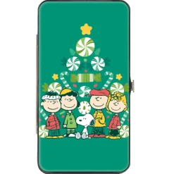 Hinged Wallet - Peanuts Holiday Christmas Tree Group Pose Greens