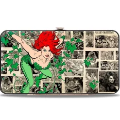 Hinged Wallet - Poison Ivy Pose + Logo Ivy Comic Scenes Grays Greens