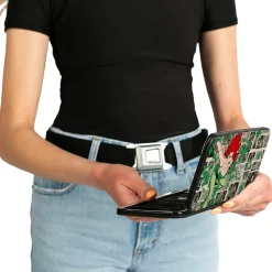 Hinged Wallet - Poison Ivy Pose + Logo Ivy Comic Scenes Grays Greens