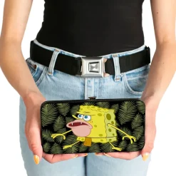 Hinged Wallet - Primitive Sponge Pose Leaves Black Green