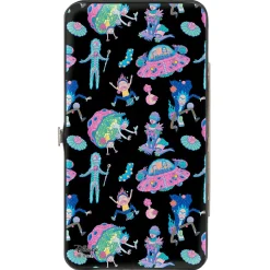 Hinged Wallet - Rick and Morty Portal Battle Scene + Botanical Cell Poses Collage Black
