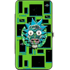 Hinged Wallet - Rick and Morty Logo and Circuit Faces and Blocks Multi Color