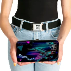 Hinged Wallet - ROAD RUNNER Action Pose Streak Triangles Black Blues Pinks