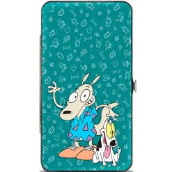 Hinged Wallet - Rocko's Modern Life Rocko & Spunky Pose + Logo Turquoise White