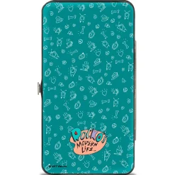 Hinged Wallet - Rocko's Modern Life Rocko & Spunky Pose + Logo Turquoise White