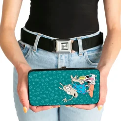Hinged Wallet - Rocko's Modern Life Rocko & Spunky Pose + Logo Turquoise White