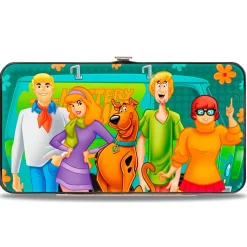 Hinged Wallet - Scooby Doo 5-Character Group Pose w Mystery Machine Turquoise Blues Orange