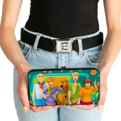 Hinged Wallet - Scooby Doo 5-Character Group Pose w Mystery Machine Turquoise Blues Orange