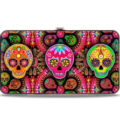 Hinged Wallet - Six Sugar Skulls Multi Color