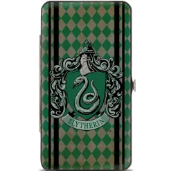 Hinged Wallet - SLYTHERIN Crest Stripes Diamonds Greens Black