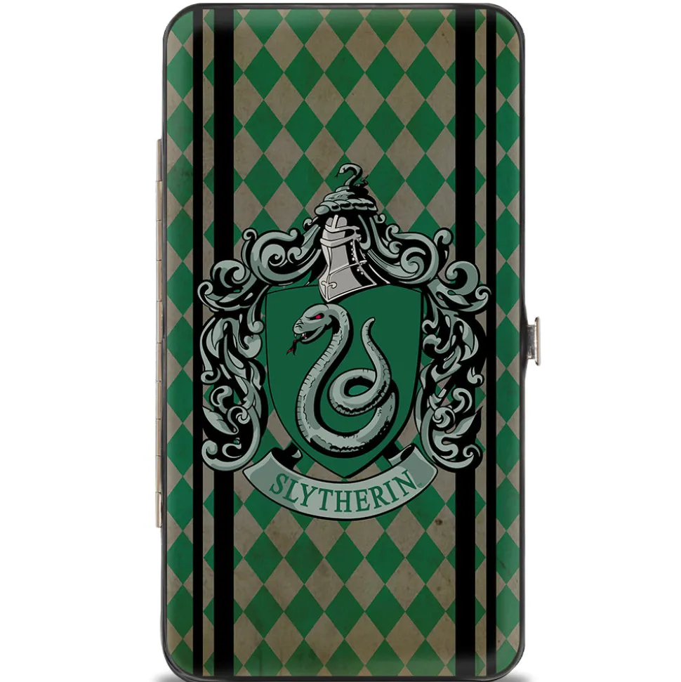 Hinged Wallet - SLYTHERIN Crest Stripes Diamonds Greens Black