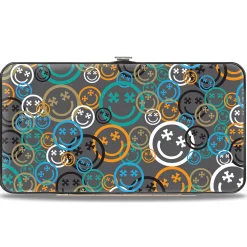 Hinged Wallet - Smiley Face Crossbones Stacked Gray/Multi Color