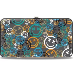 Hinged Wallet - Smiley Face Crossbones Stacked Gray/Multi Color