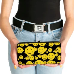 Hinged Wallet - Smiley Face Splatter Scattered Black/Yellow