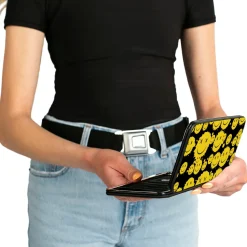 Hinged Wallet - Smiley Face Splatter Scattered Black/Yellow