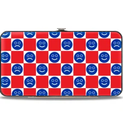 Hinged Wallet - Smiley Sad Face Checker Red/White/Blue