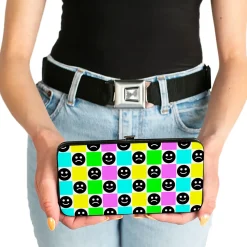 Hinged Wallet - Smiley Sad Face Checker Multi Color/White