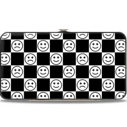 Hinged Wallet - Smiley Sad Face Checker Black/White