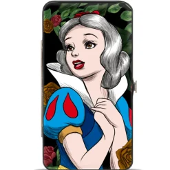Hinged Wallet - Snow White Pose Sketch Roses Black Greens Reds Golds
