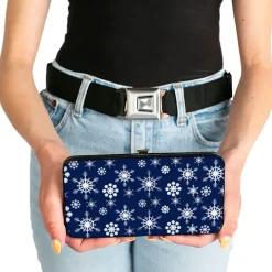 Hinged Wallet - Snowflakes Blue White