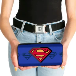 Hinged Wallet - Superman Shield Centered Shield Stripe Blues