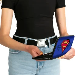 Hinged Wallet - Superman Shield Centered Shield Stripe Blues