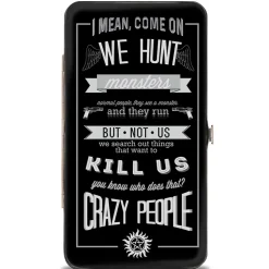 Hinged Wallet - Supernatural Dean CRAZY PEOPLE Quote Winchester Pentagram Black Grays