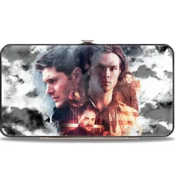 Hinged Wallet - Supernatural 4-Character Collage + Logo Clouds Grays Sepia