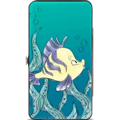 Hinged Wallet - The Little Mermaid Ariel Over Shoulder2 + Flounder Sketch Poses Kelp Blues