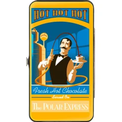 Hinged Wallet - THE POLAR EXPRESS Hot Chocolate Waiter Yellows Blues Red