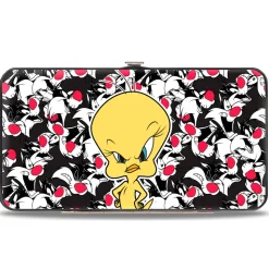 Hinged Wallet - Tweety Pose Sylvester the Cat Expressions Stacked Black White Red