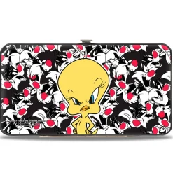 Hinged Wallet - Tweety Pose Sylvester the Cat Expressions Stacked Black White Red