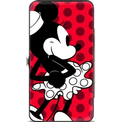 Hinged Wallet - Vintage Minnie Smiling Pose Front + Back Views Dots Reds/Black/White