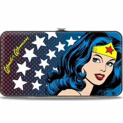 Hinged Wallet - WONDER WOMAN Stars Face Halftone Blues Red Yellow White