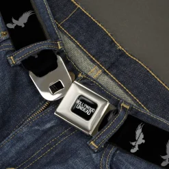HOLLYWOOD UNDEAD Text Logo Full Color Black/White Seatbelt Belt - Hollywood Undead Dove & Grenade Icon Black/Grays Webbing