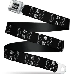 HOLLYWOOD UNDEAD Text Logo Full Color Black/White Seatbelt Belt - Hollywood Undead HU Shatter Dove & Grenade Black/White Webbing